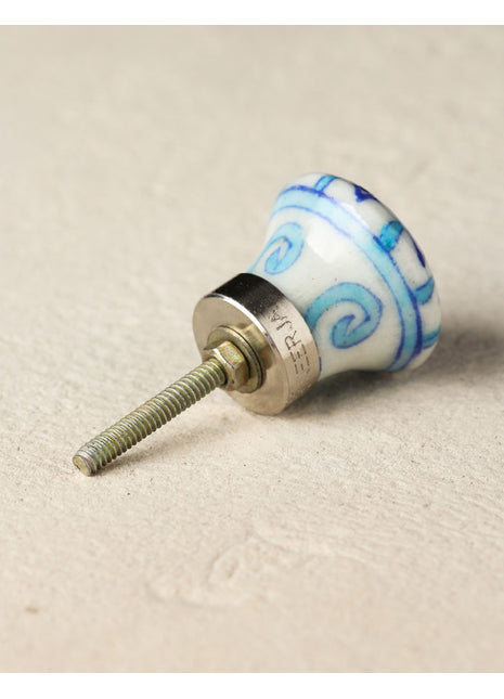 Turquoise Dots On White Ceramic Blue Pottery Kitchen Cabinet Knob