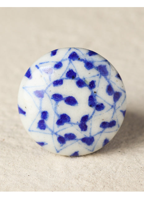 Handmade Scattered Blue Dots On White Dresser Cabinet Knob