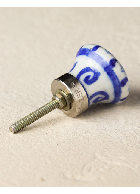 Handmade Scattered Blue Dots On White Dresser Cabinet Knob