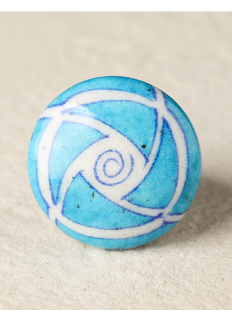 Designer Turquoise Patchwork Blue Pottery Door Knob