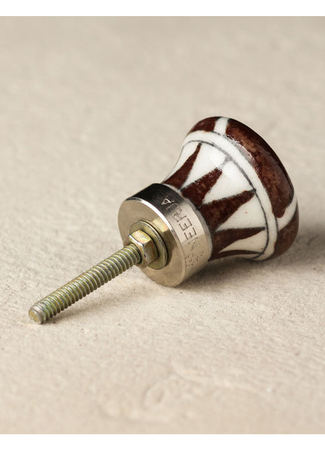 Vintage Brown Patchwork Blue Pottery Drawer Knob