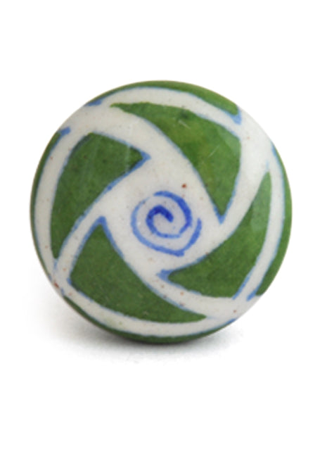 Elegant Green Patchwork Blue Pottery Kitchen Cabinet Knob