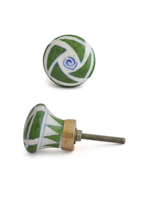 Elegant Green Patchwork Blue Pottery Kitchen Cabinet Knob