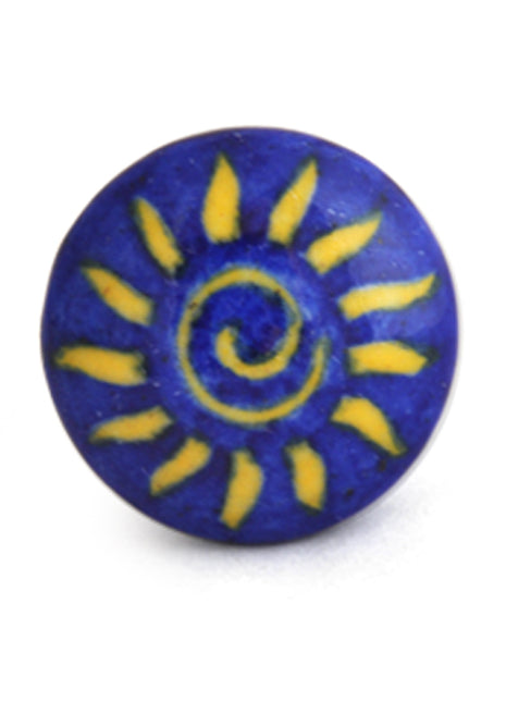 Antique Sun Design On Blue Ceramic Blue Pottery Drawer Knob