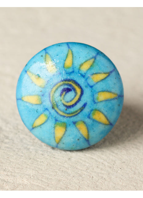Well-designed Sun Print On Turquoise Ceramic Blue Pottery Door Knob