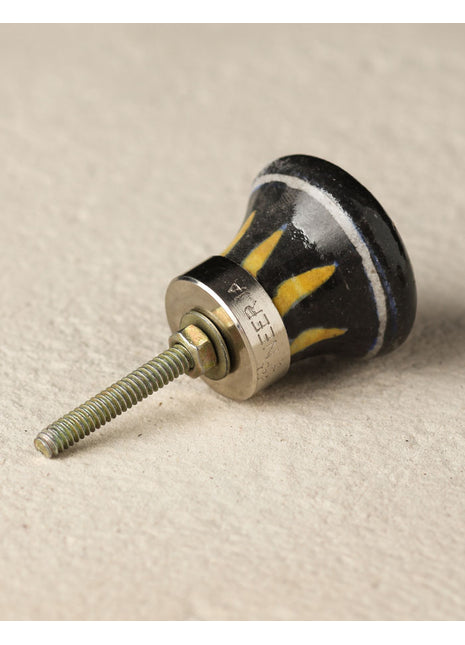 Stylish Sun Print On Black Ceramic Blue Pottery Dresser Cabinet Knob