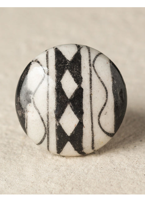 Antique Black And White Patchwork Blue Pottery Dresser Cabinet Knob
