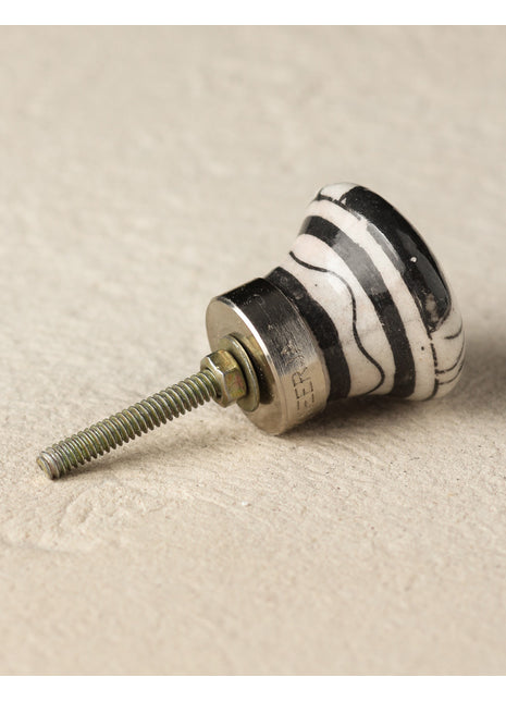 Antique Black And White Patchwork Blue Pottery Dresser Cabinet Knob