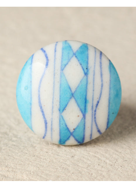 Vintage Turquoise And White Patchwork Blue Pottery Door Knob