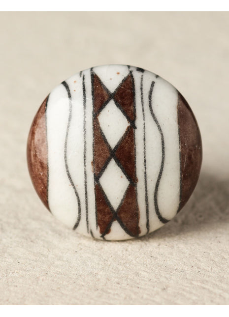Elegant Brown And White Patchwork Blue Pottery Drawer Knob