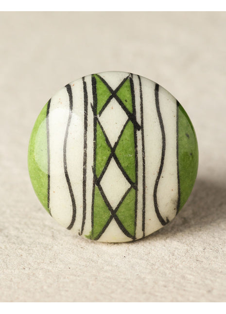 Handmade Green And White Patchwork Blue Pottery Dresser Cabinet Knob