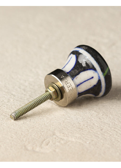 Stylish Black Ceramic Blue Pottery Drawer Knob With Salmon Pink Flower