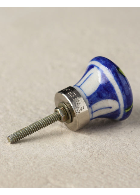 Designer Blue Ceramic Blue Pottery Door Knob With Salmon Pink Flower