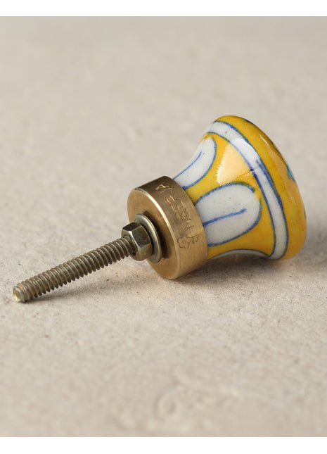 Yellow Ceramic Blue Pottery Kitchen Cabinet Knob with Turquoise Flower