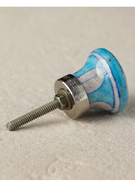 Turquoise Ceramic Blue Pottery Dresser Cabinet Knob with White Flower