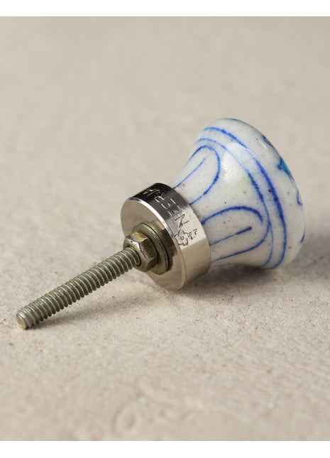 White Ceramic Blue Pottery Door Knob with Turquoise Flower