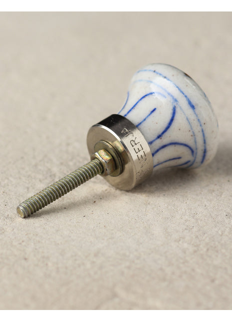 White Ceramic Blue Pottery Drawer Knob with Brown Flower