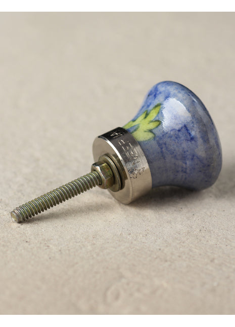 Green Flower On Purple Ceramic Blue Pottery Dresser Cabinet Knob