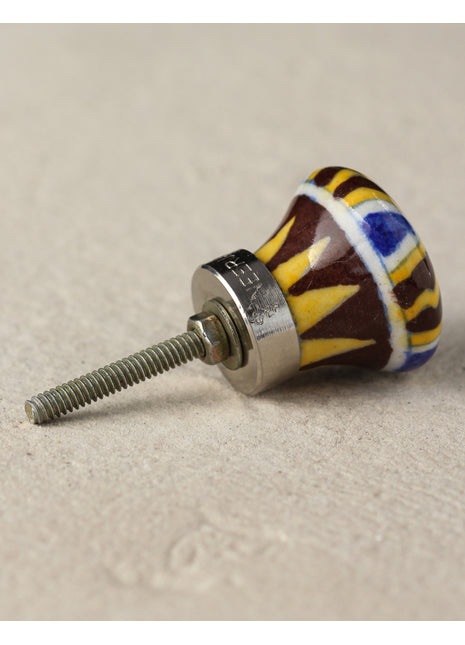 Zigzag Yellow, Brown And Blue Ceramic Blue Pottery Door Knob