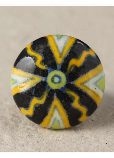 Zigzag Yellow, Black Ceramic Blue Pottery Dresser Cabinet Knob