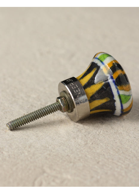 Zigzag Yellow, Black Ceramic Blue Pottery Dresser Cabinet Knob