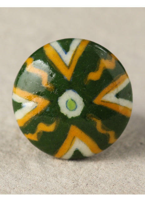 Zigzag Yellow And Green Ceramic Blue Pottery Dresser Cabinet Knob