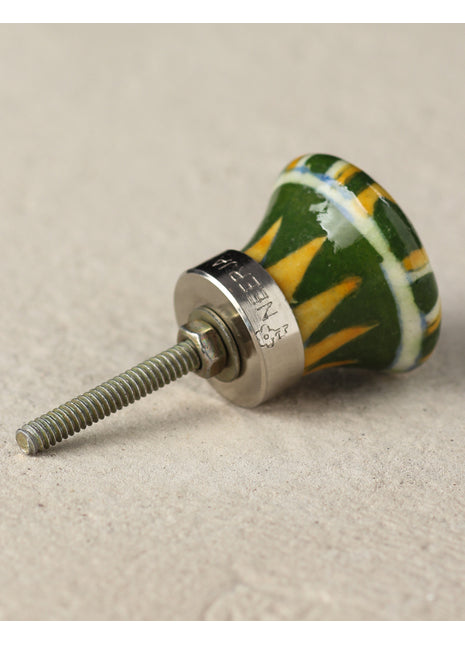 Zigzag Yellow And Green Ceramic Blue Pottery Dresser Cabinet Knob