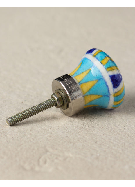 Zigzag Yellow And Turquoise Ceramic Blue Pottery Kitchen Cabinet Knob
