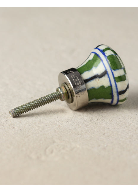 Antique White Ceramic Blue Pottery Door Knob With Green And Black Design