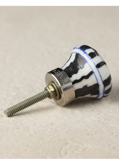 Vintage Black And White Ceramic Blue Pottery Door Knob