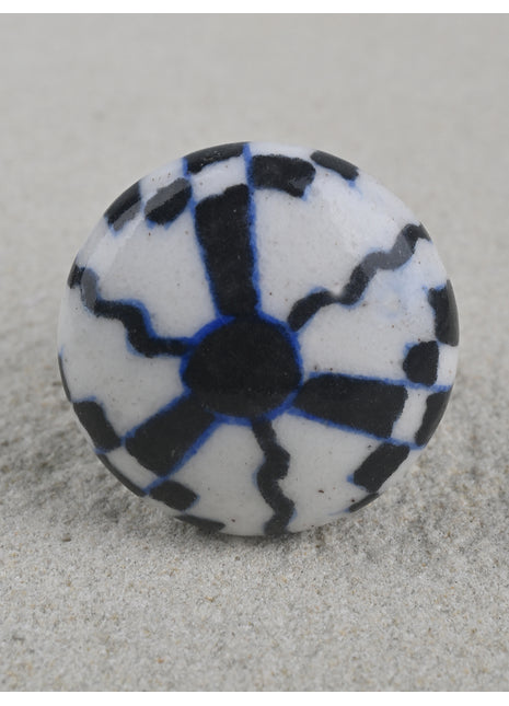 Vintage Black And White Ceramic Blue Pottery Door Knob