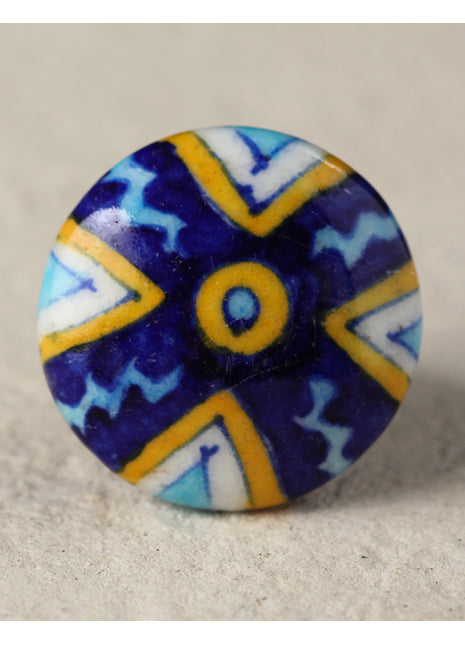 Zigzag White And Blue Ceramic Blue Pottery Drawer Knob