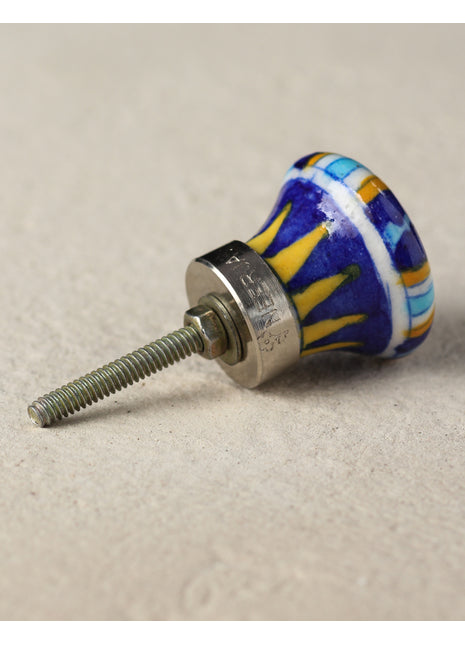 Zigzag White And Blue Ceramic Blue Pottery Drawer Knob