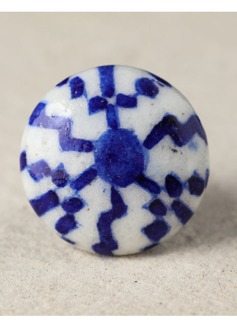 Well Designed White Ceramic Blue Pottery Door Knob With Blue Print