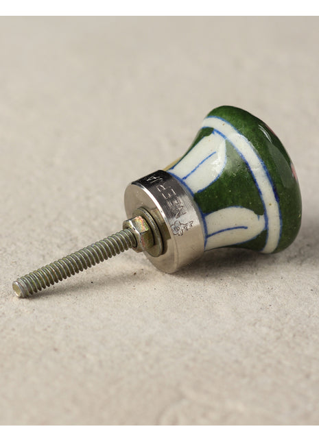 Green Ceramic Blue Pottery Drawer Knob With Pink And Yellow Print
