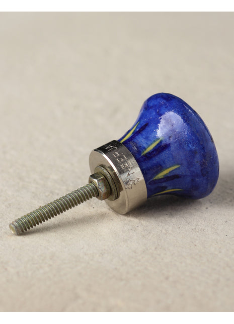 Blue Ceramic Blue Pottery Drawer Knob With Black And Yellow Print