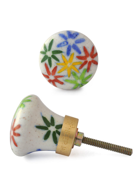 Handmade Multicolor Flowers Ceramic Blue Pottery Dresser Cabinet Knob