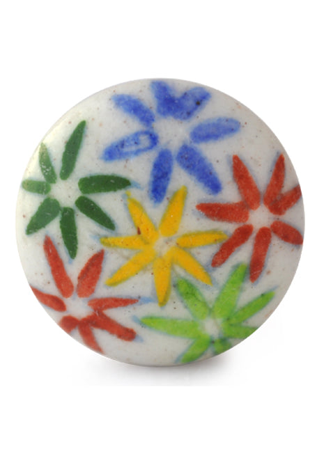 Handmade Multicolor Flowers Ceramic Blue Pottery Dresser Cabinet Knob