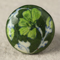Light Green Flower On Green Ceramic Blue Pottery Drawer Knob