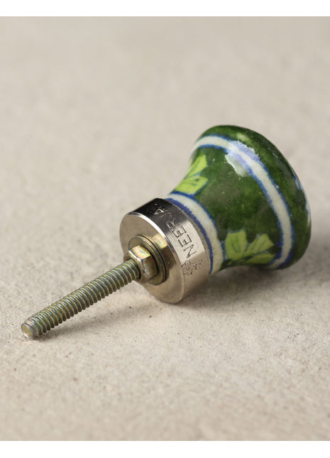 Light Green Flower On Green Ceramic Blue Pottery Drawer Knob