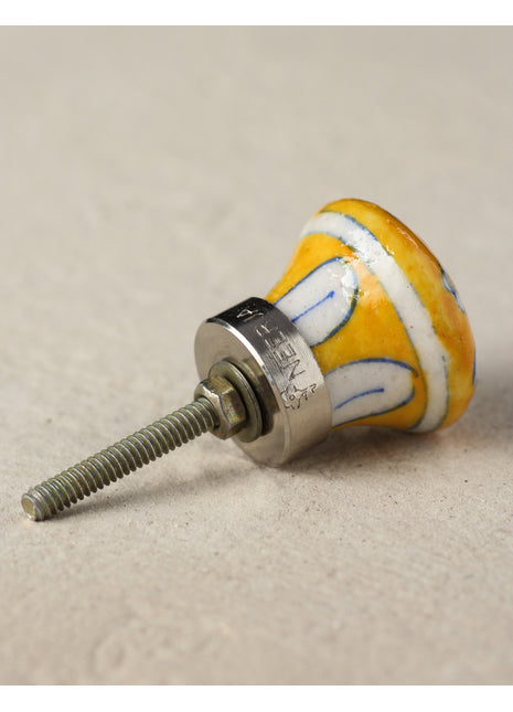 Yellow Handmade Dresser Cabinet Knob With White Leaves