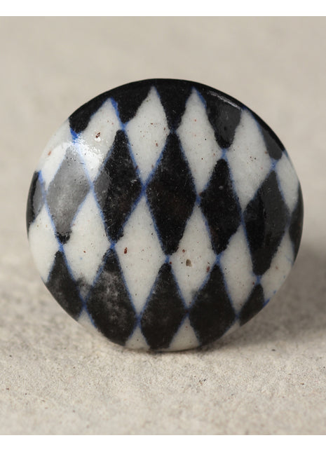 White And Black Checkerboard Ceramic Blue Pottery Drawer Knob