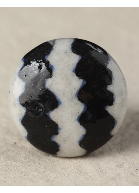 Zigzag White And Black Ceramic Blue Pottery Door Knob