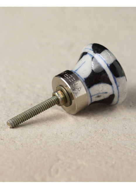 Zigzag White And Black Ceramic Blue Pottery Door Knob