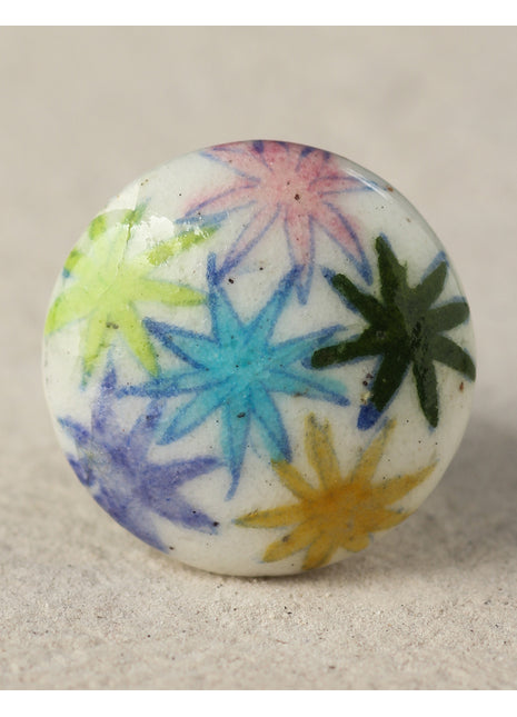 Vintage Multicolor Floral Print Ceramic Blue Pottery Door Knob