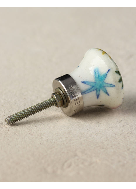Vintage Multicolor Floral Print Ceramic Blue Pottery Door Knob