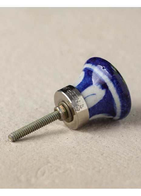 Vintage Blue Ceramic Drawer Knob with Yellow Flower