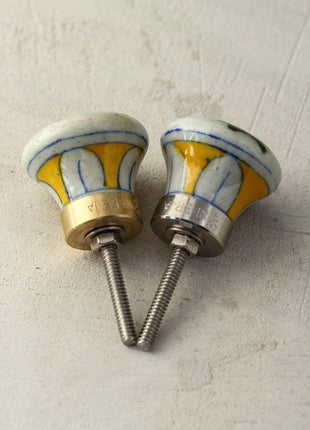 White Ceramic Blue Pottery Door Knob With Pink Paisley Flower