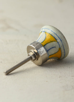 White Ceramic Blue Pottery Door Knob With Pink Paisley Flower