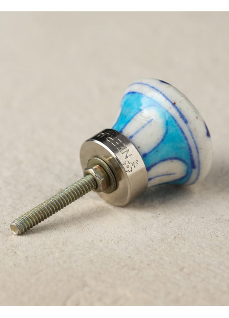 Vintage White Ceramic Blue Pottery Door Knob With Bird Print